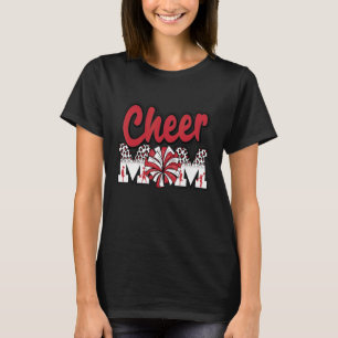 Cheer Mam Red Leopard Letters Cheer Pom Poms T-shirt