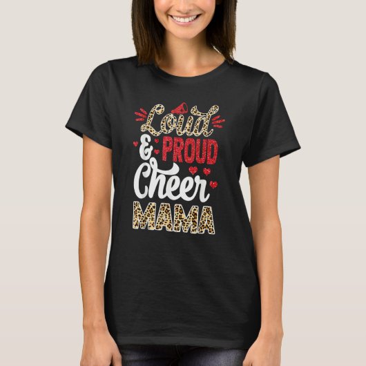 Cheer Mama Biggest Fan Leopard Print And Pom Pom T-shirt (Voorkant)
