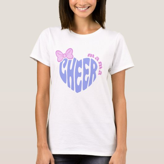 Cheer Mama Moeder Cute Hart Met Strik T-shirt (Voorkant)