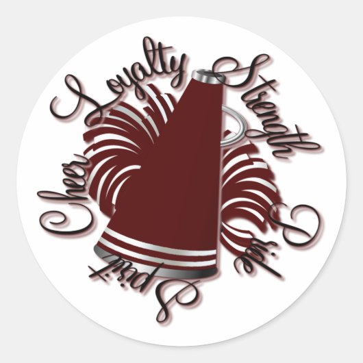 Cheer Maroon en White Qualities Ronde Sticker (Voorkant)