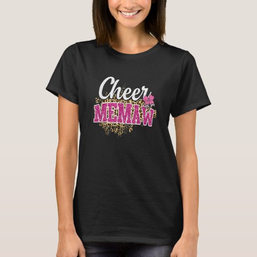 Cheer Memaw Biggest Fan Leopard Print And Pom Pom T-shirt (Voorkant)