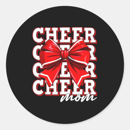 Cheer Moeder Cheerleader Boog Grootste Fan Rode Te Ronde Sticker (Voorkant)
