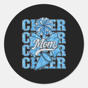 Cheer Moeder Mama Boog Srt Cheerleading Team Blauw Ronde Sticker