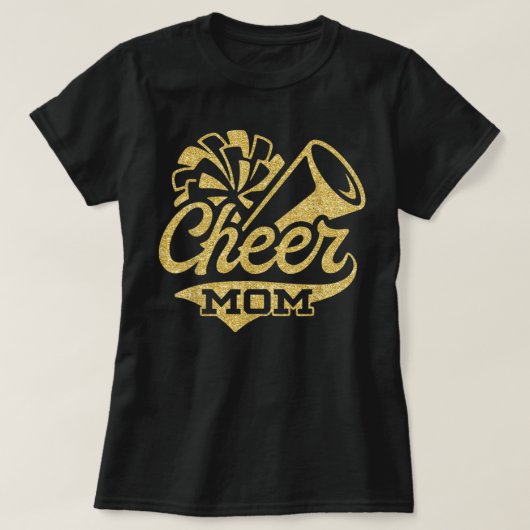 Cheer Mom Biggest Fan Cheerleader Black Yellow Gol T-shirt (Design voorkant)