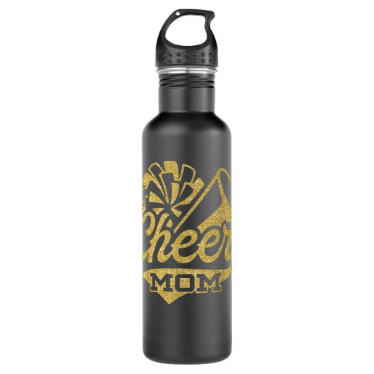 Cheer Mom Biggest Fan Cheerleader Black Yellow Gol Waterfles (Voorkant)