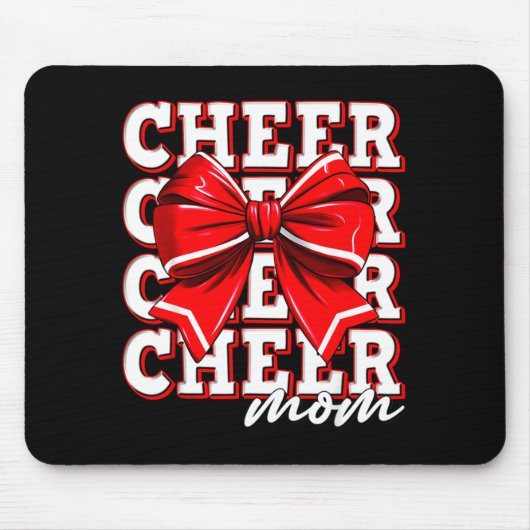 Cheer Mom Cheerleader Bow Biggest Fan Red Team  Muismat (Voorkant)