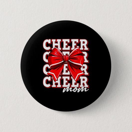 Cheer Mom Cheerleader Bow Biggest Fan Red Team  Ronde Button 5,7 Cm (Voorkant)