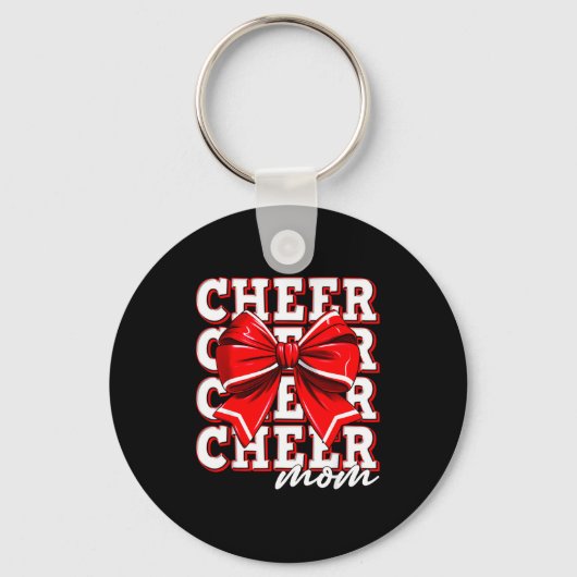 Cheer Mom Cheerleader Bow Biggest Fan Red Team  Sleutelhanger (Voorkant)
