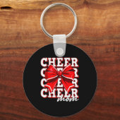 Cheer Mom Cheerleader Bow Biggest Fan Red Team  Sleutelhanger (Voorkant)