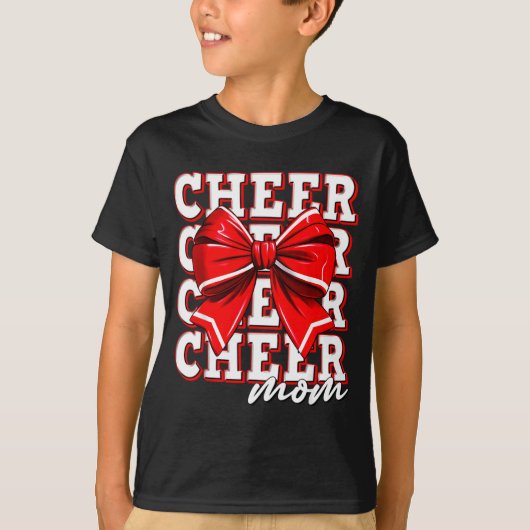 Cheer Mom Cheerleader Bow Biggest Fan Red Team  T-shirt (Voorkant)