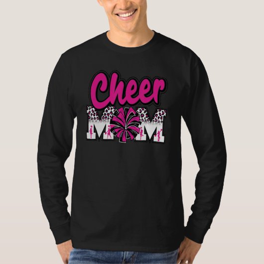 Cheer Mom Hot Pink Black Leopard Letters Cheer Pom T-shirt (Voorkant)