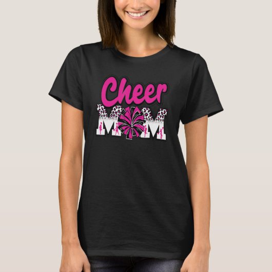 Cheer Mom Hot Pink Black Leopard Letters Cheer Pom T-shirt (Voorkant)