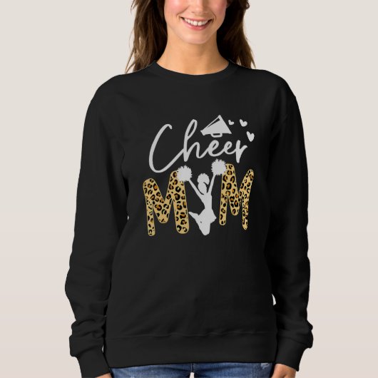 Cheer Mom Leopard Messy Bun Cheerleader Bleached M Trui (Voorkant)