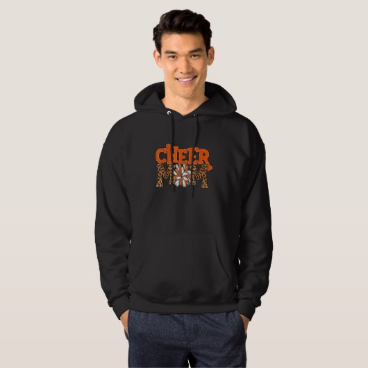 Cheer Mom Leopard with Orange and White Pom Poms Hoodie (Voorkant volledig)