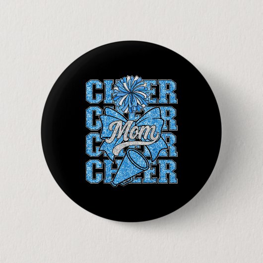 Cheer Mom Mama Bow Srt Cheerleading Squad Blue Che Ronde Button 5,7 Cm (Voorkant)