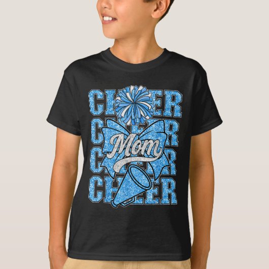 Cheer Mom Mama Bow Srt Cheerleading Squad Blue Che T-shirt (Voorkant)