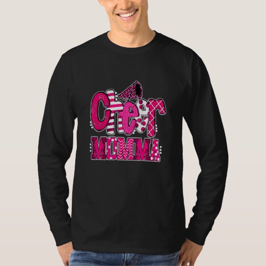 Cheer Momma Bigst Fan Leopard Print and Pom Pom T-shirt (Voorkant)