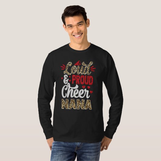 Cheer Nana Biggest Fan Leopard Print And Pom Pom T-shirt (Voorkant volledig)