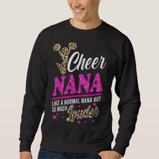 Cheer Nana grootst fan leopard print en Pom Pom 1 Trui (Voorkant)