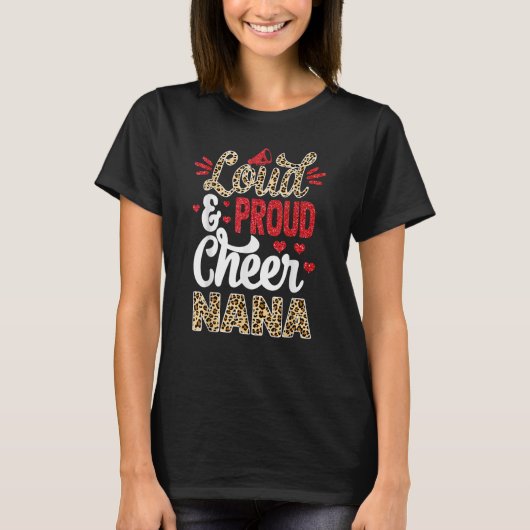 Cheer Nana grootst fan Leopard print en Pom Pom T-shirt (Voorkant)