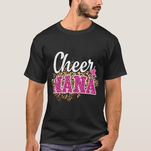Cheer Nana grootst fan Leopard print en Pom Pom T-shirt (Voorkant)