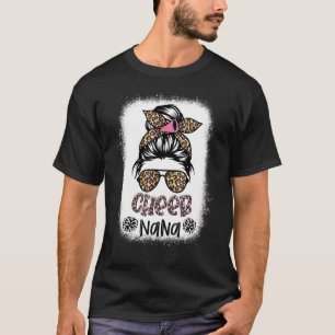Cheer Nana Leopard Messy Bun Cheerleader Bleaching T-shirt