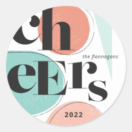 Cheer New Year Abstract Turquoise Peach Ronde Sticker