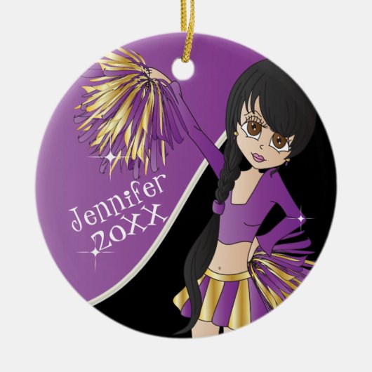 Cheer 📣 💖 Paarse Cheerleader Girl Keramisch Ornament (Voorkant)