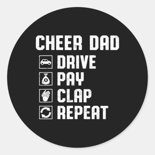 Cheer Papa Rij Betalen Klappen Herhaal Cheerleader Ronde Sticker (Voorkant)