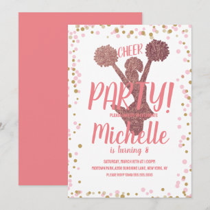 Cheer Party Cheerleading Birthday Blush Pink Kaart