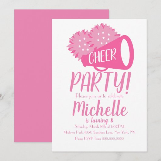 Cheer Party Cheerleading Birthday roze Kaart (Voorkant / Achterkant)