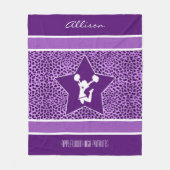 Cheer/Pom Cheetah Print met Monogram in het Paars Fleece Deken (Voorkant)