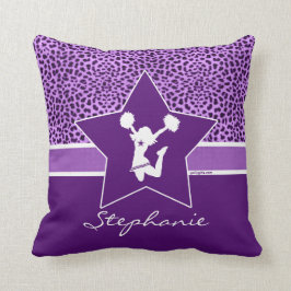 Cheer/Pom Cheetah Print met Monogram in het Paars Kussen