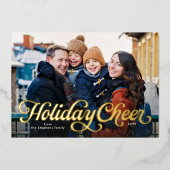 Cheer retro script four photo folie feestdagenkaart (Voorkant)