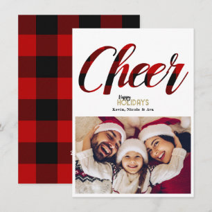 CHEER Rode Geruite Kerstvakantie Fotokaart Kaart