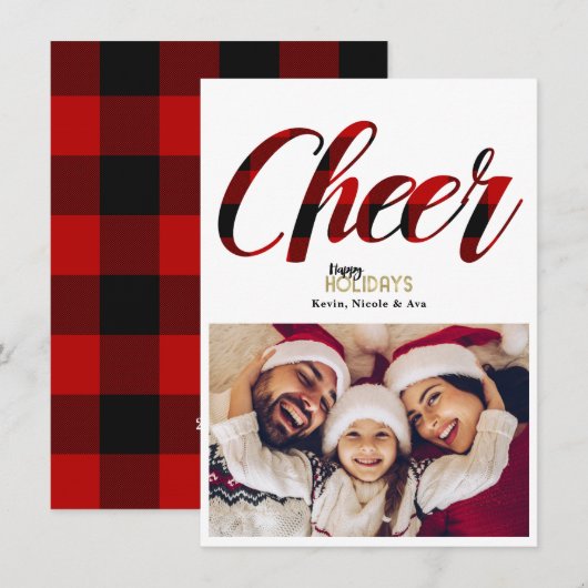 CHEER Rode Kerst Geruite Kerstkaart Kaart (Voorkant / Achterkant)
