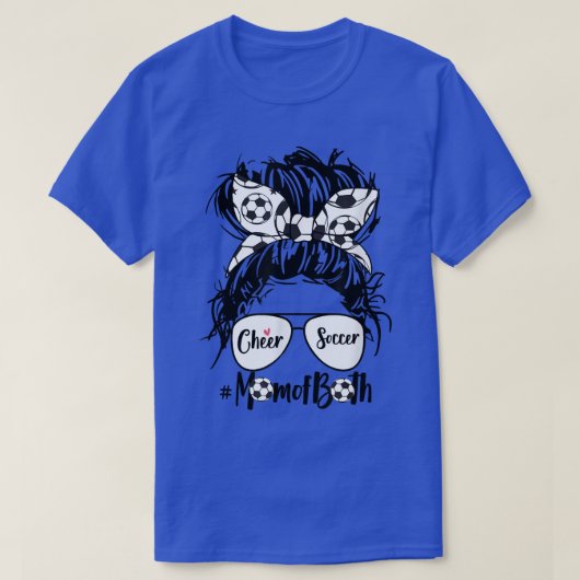 Cheer Soccer Mam of both Messy Bun Hair Glasses T-shirt (Design voorkant)