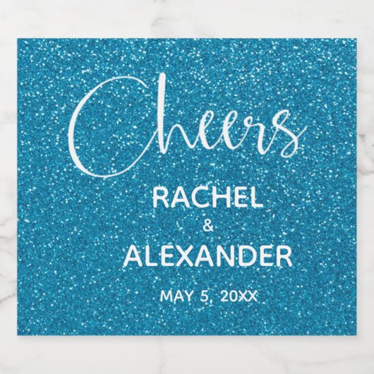 CHEER Turquoise Glitter Bruiloft Mousserende Wijn  Sparkling Wijnetiket (Enkel label)