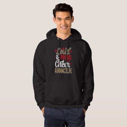 Cheer Uncle Biggest Fan Leopard Print And Pom Pom Hoodie (Voorkant volledig)