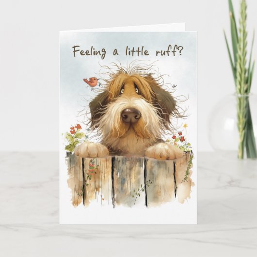 Cheer Up Gemengde Ras Hond Kijkend over het hek Kaart (Voorkant)