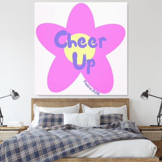 Cheer Up Pop Art Roze Bloemen Christelijke Canvas  (Insitu (Slaapkamer))