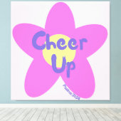 Cheer Up Pop Art Roze Bloemen Christelijke Canvas (Insitu (Houten vloer))