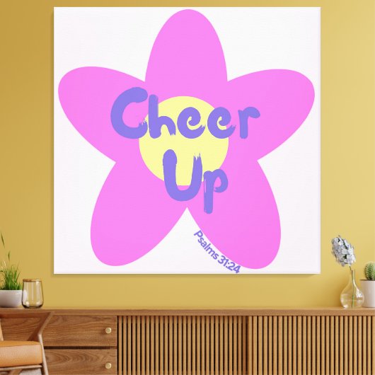 Cheer Up Pop Art Roze Bloemen Christelijke Canvas  (Insitu (Woonkamer))