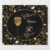 Cheer voor 50 jaar Elegant Zwart en Goud Verjaarda Sparkling Wijnetiket (Enkel label)