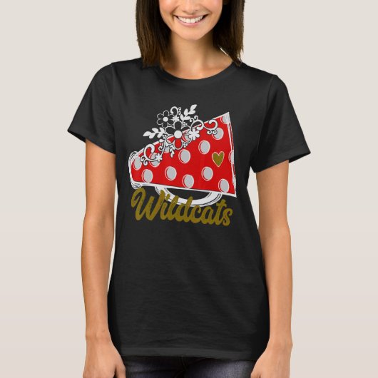 Cheer WILDCATS  Red Megaphone Heart Flower Accent T-shirt (Voorkant)