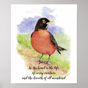 Cheerful American Robin Waterverf Bijbelscriptie Poster