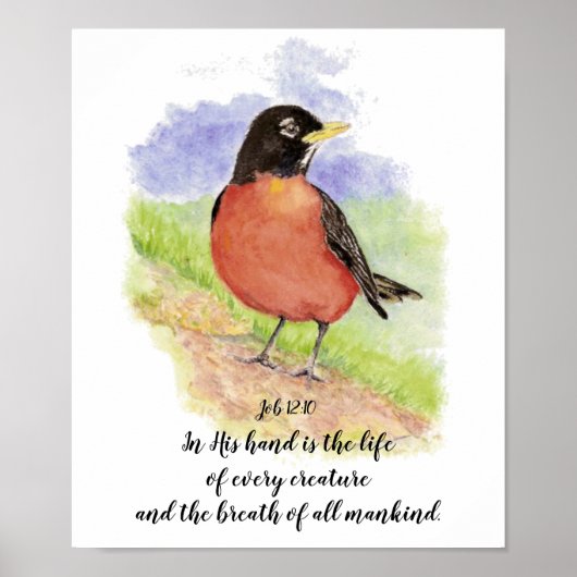 Cheerful American Robin Waterverf Bijbelscriptie Poster (Voorkant)