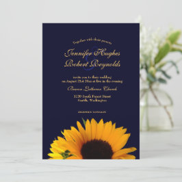 Cheerful and Elegant Navy Blue Sunflower Wedding Kaart