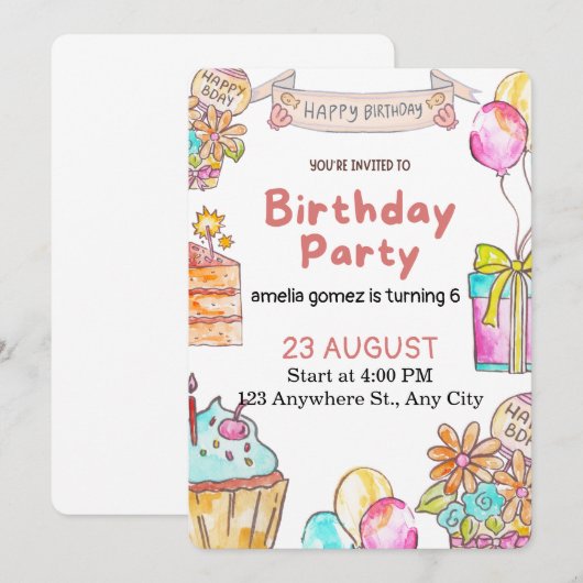 Cheerful and Playful Birthday Design Kaart (Voorkant / Achterkant)