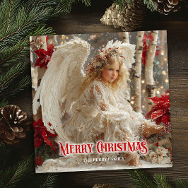 Cheerful angelic angel red gold festive magical  feestdagenkaart